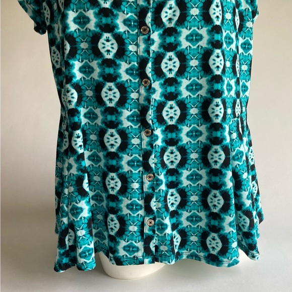 New Dana Buchman Green white Black Polyester Short Sleeves Blouse size XXL - Picture 3 of 13